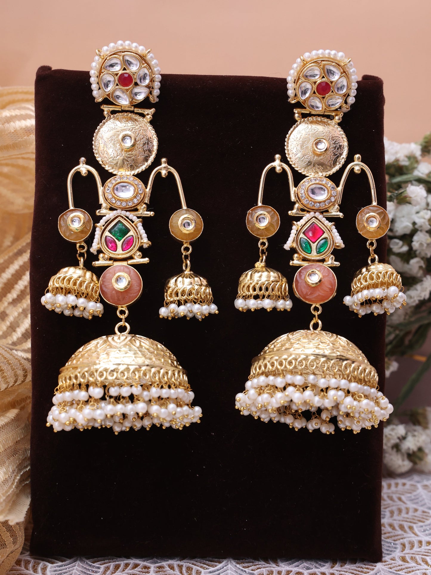 Yellow Sadaf Premium Brass Jhumkis
