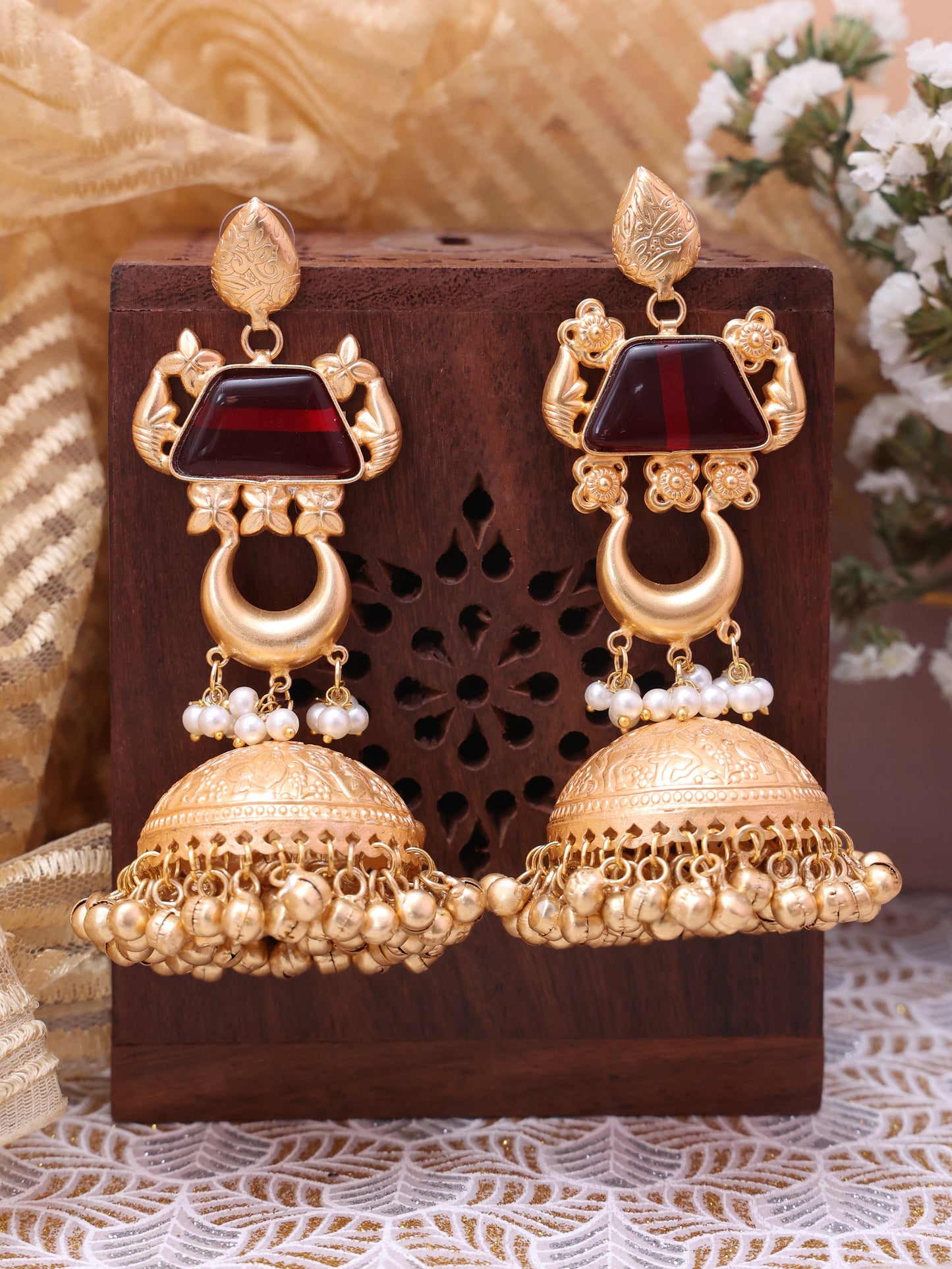 Red Sadhan Premium Brass Jhumkis