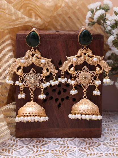 Green Writu Premium Brass Jhumkis