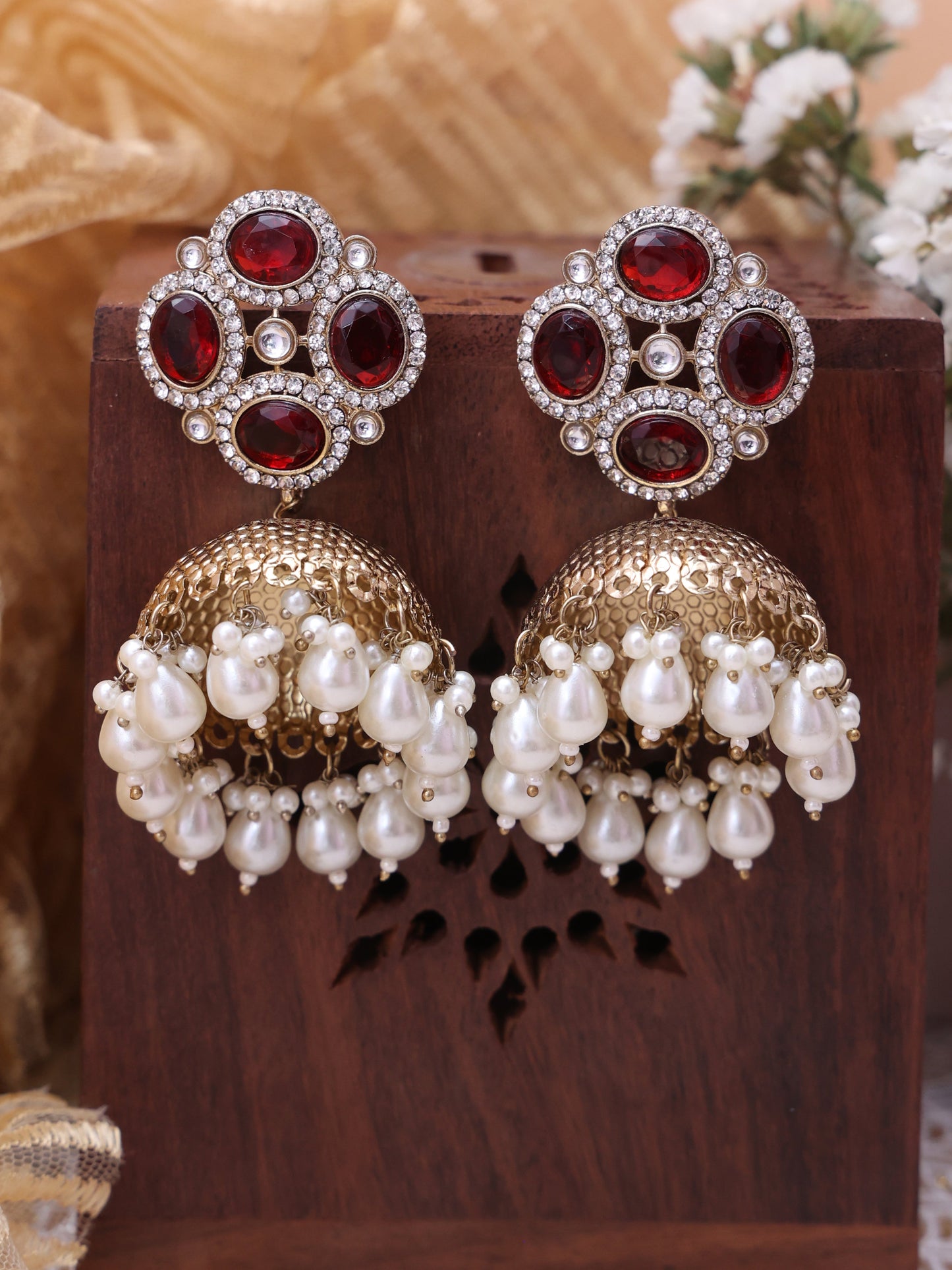 Red Danavi Jhumkis