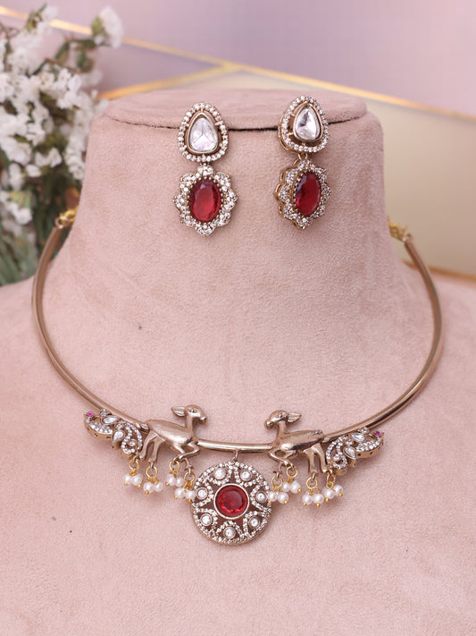 Red Bahurupa Hasli Necklace Set