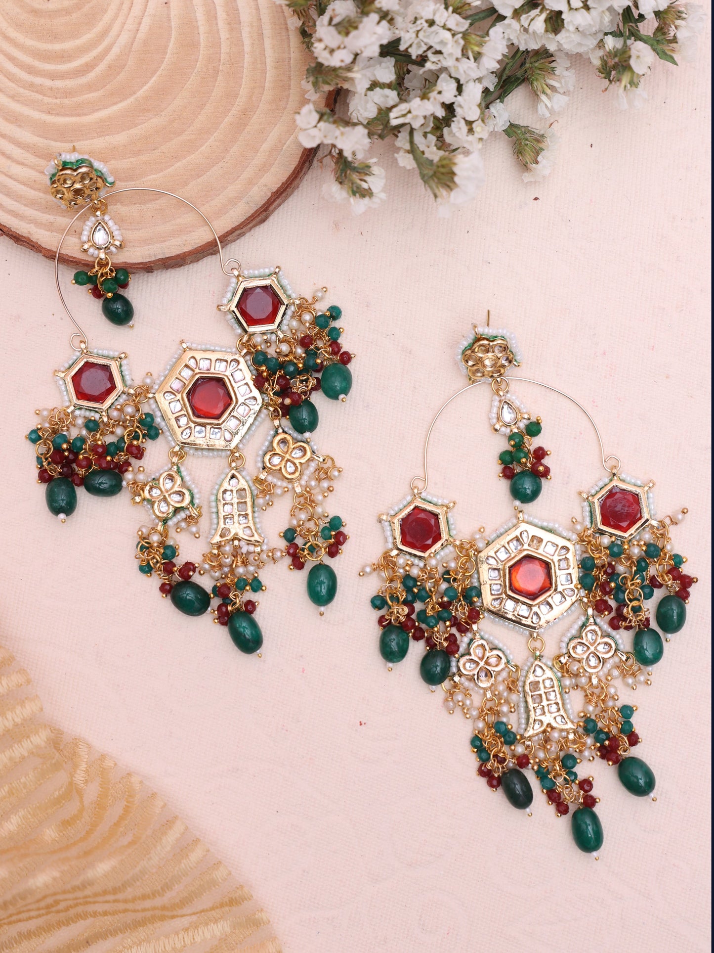 Red & Green Devki Designer Earrings