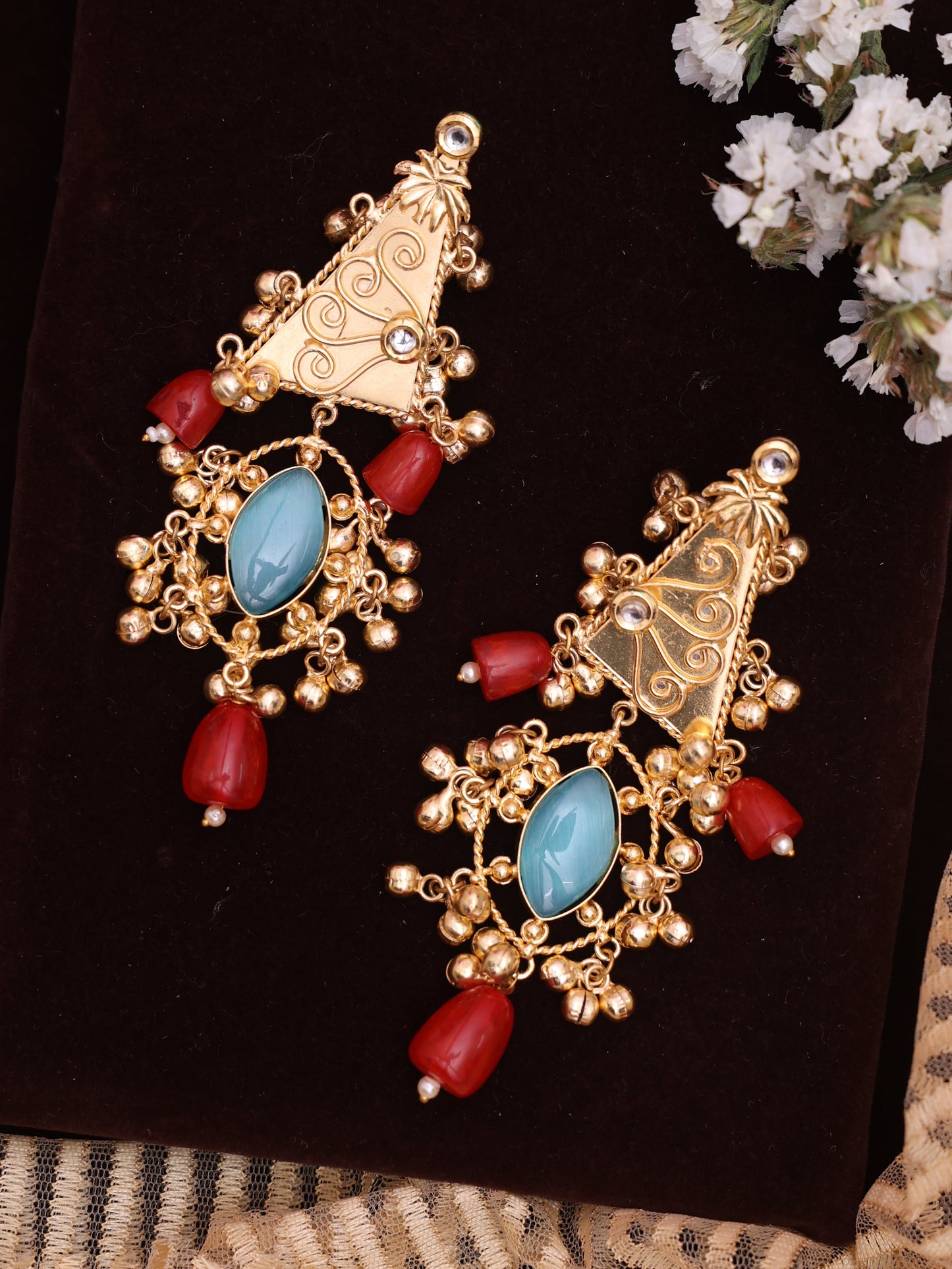 Red & Blue Nita Premium Brass Earrings