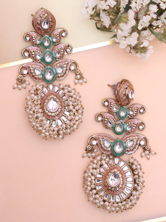 Peach & Green Chaitaly Designer Earrings