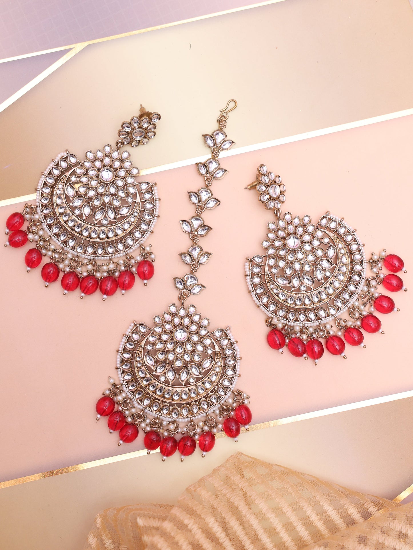 Dark Pink Chandbalis with Tika