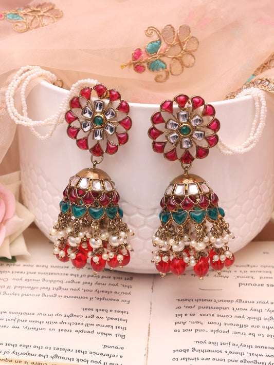 Red and Green Jagrati Jhumkis