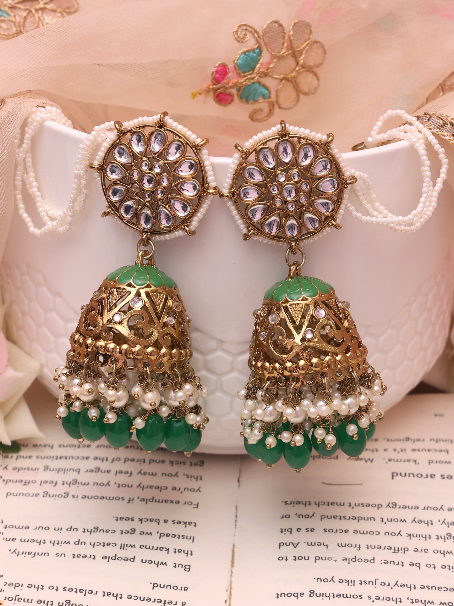 Green Isabella Jhumkis