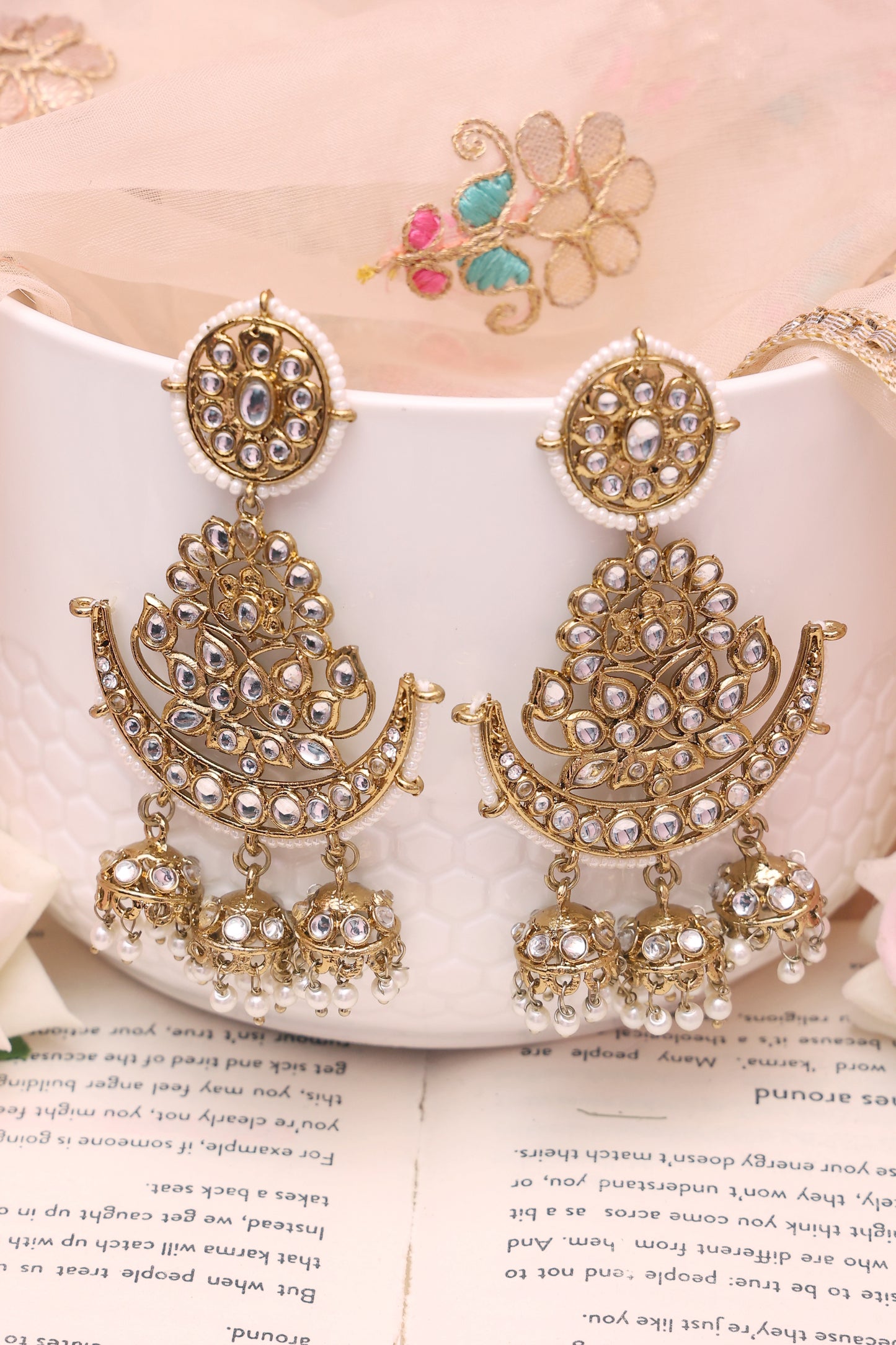 White Mehek Bali Jhumkis