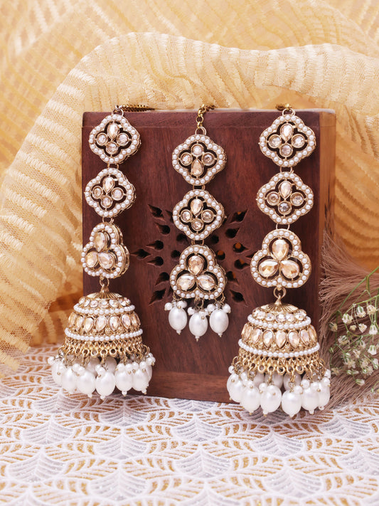 White Yajna Jhumkis with Tika