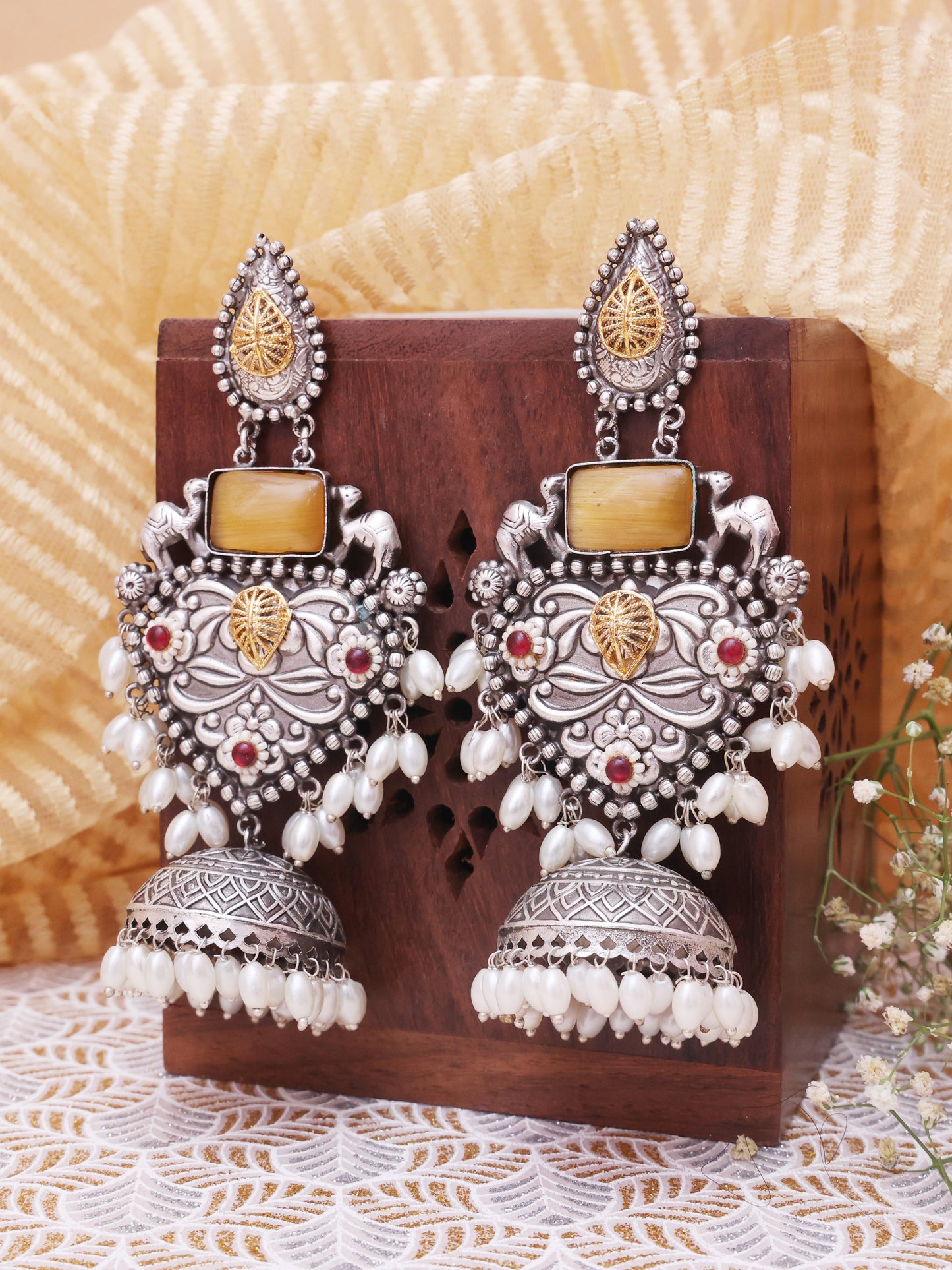 Silver Bhuja Premium Brass Jhumkis