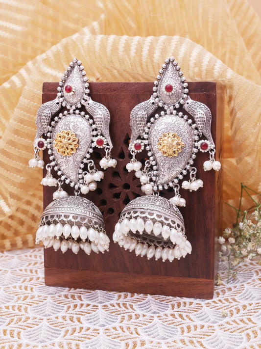 Silver Fareeha Premium Brass Jhumkis