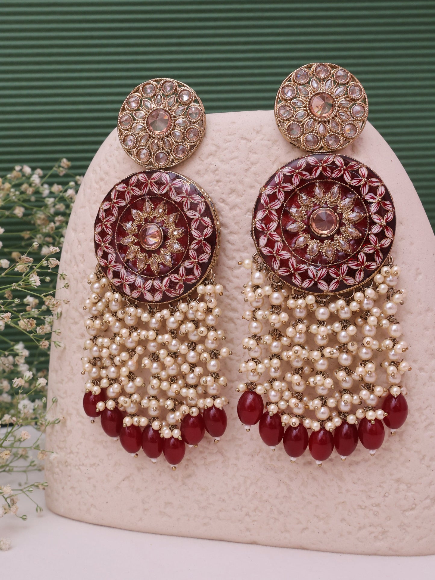 Maroon Jagathi Designer Earrings