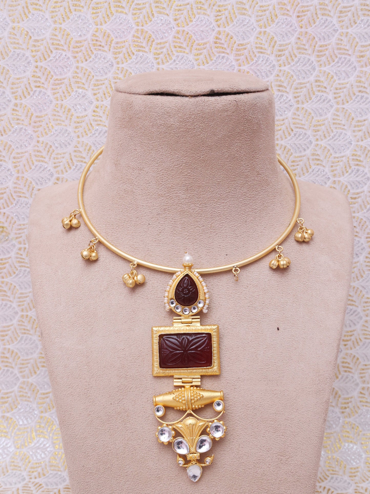 Maroon Padmapriya Hasli Necklace Set