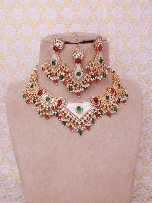 Red and Green Udbhuti Necklace Set