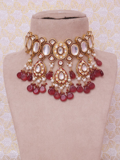Red Kairavi Necklace Set