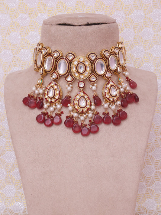 Red Kairavi Necklace Set