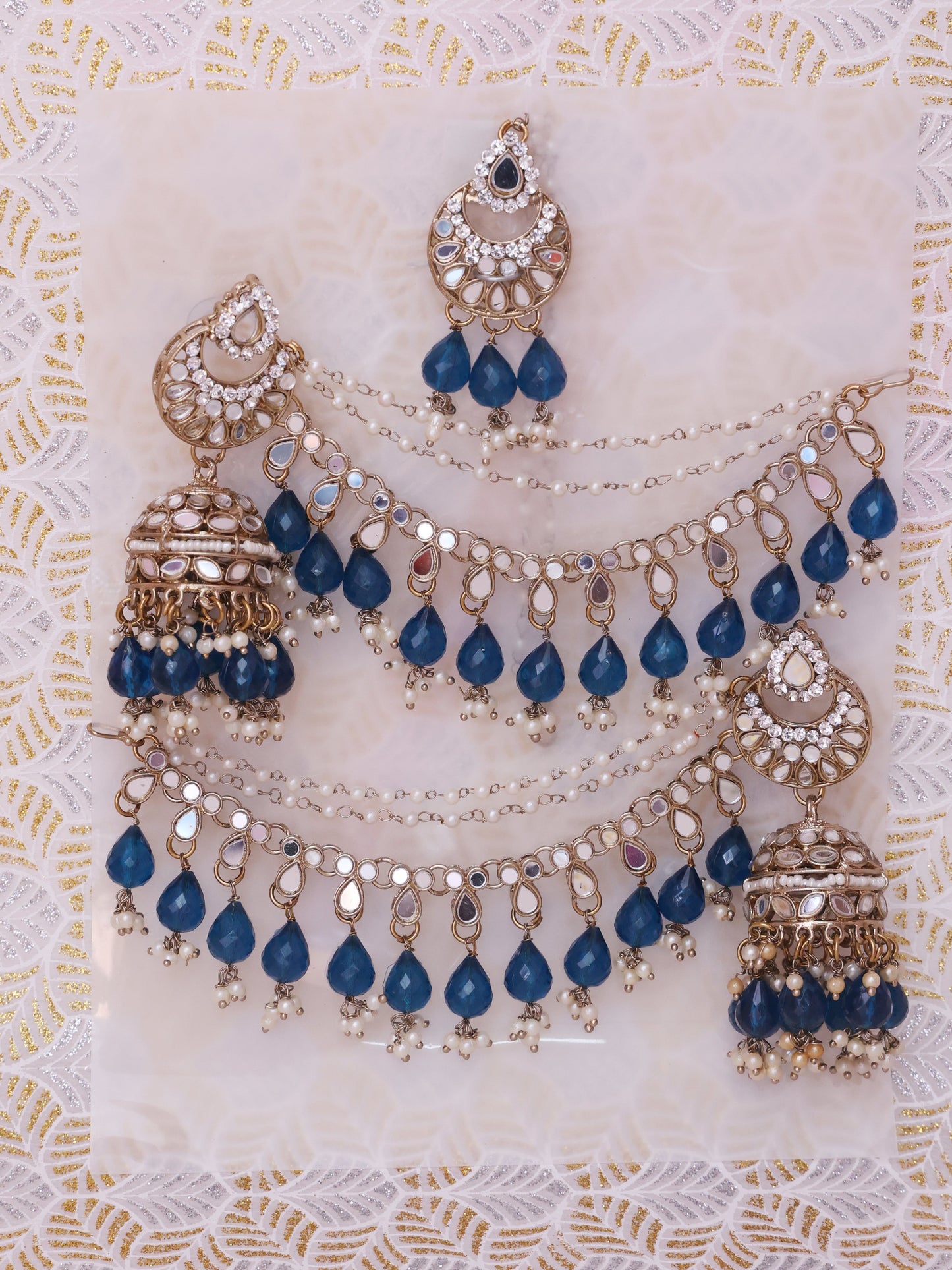 Navy Blue Zara Sahara Jhumkis with Tika