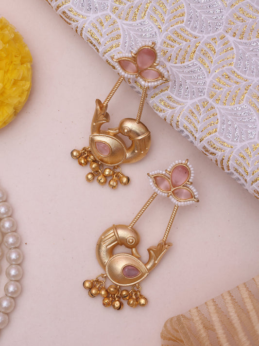 Baby Pink Vaidika Premium Brass Earrings