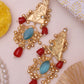 Red and Turquoise Nita Premium Brass Jhumkis