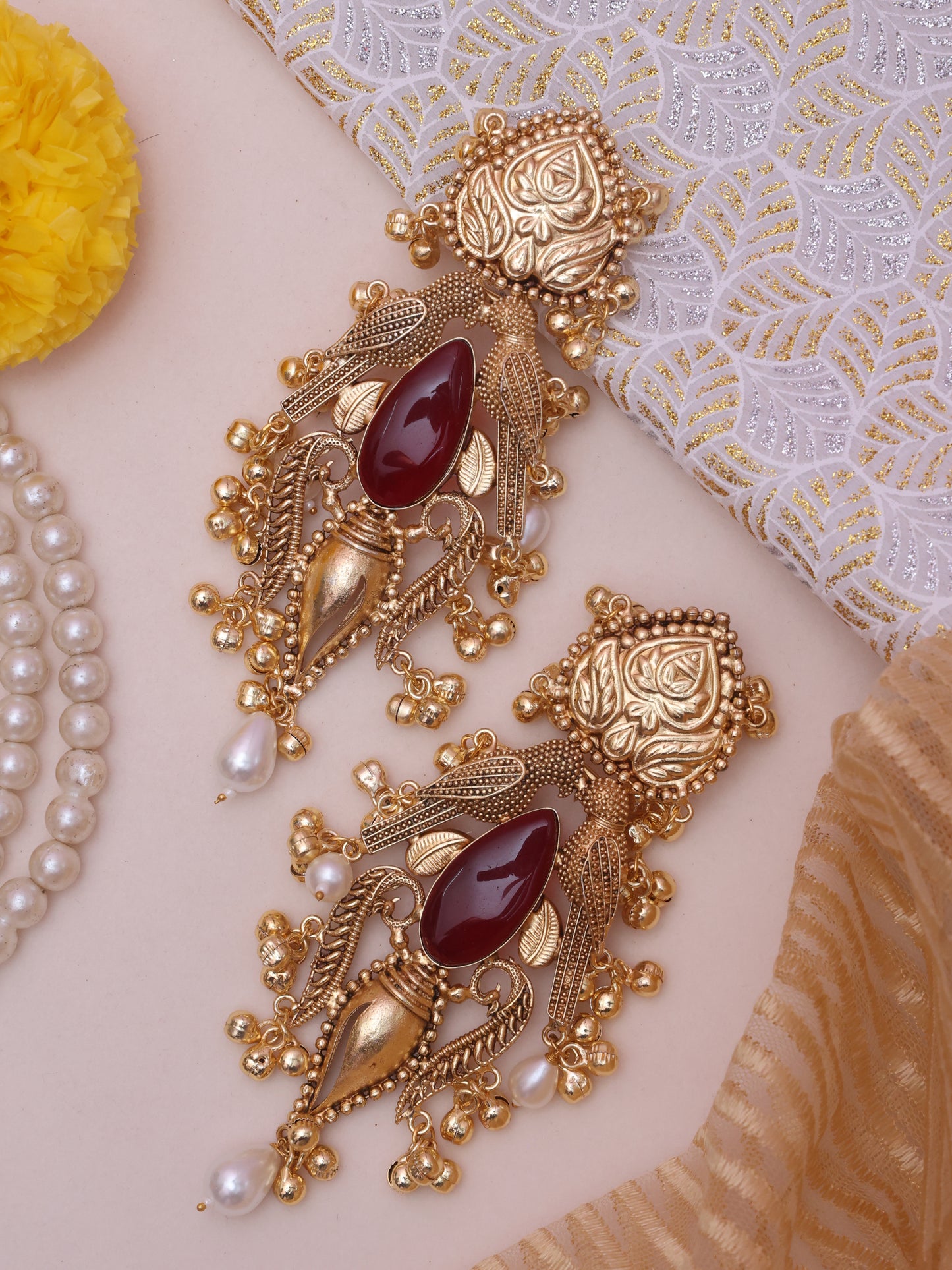 Golden Nabitha Premium Brass Earrings