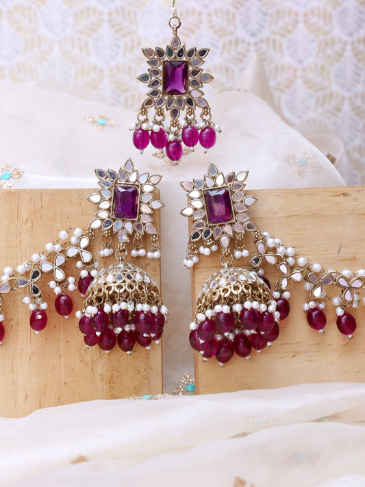 Purple Gamini Sahara Jhumkis with Tika