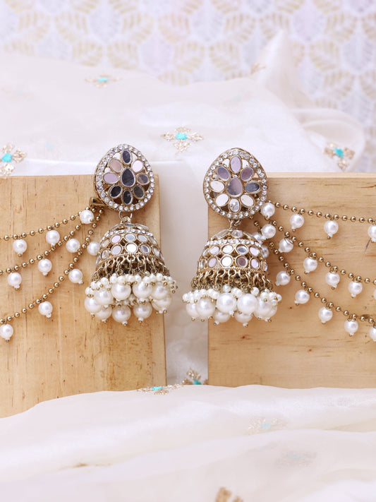 White Ojeeta Sahara Jhumkis