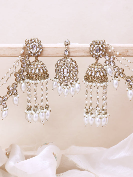 White Kush Sahara Jhumkis with Tika