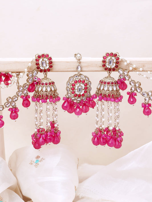 Pink Kush Sahara Jhumkis with Tika