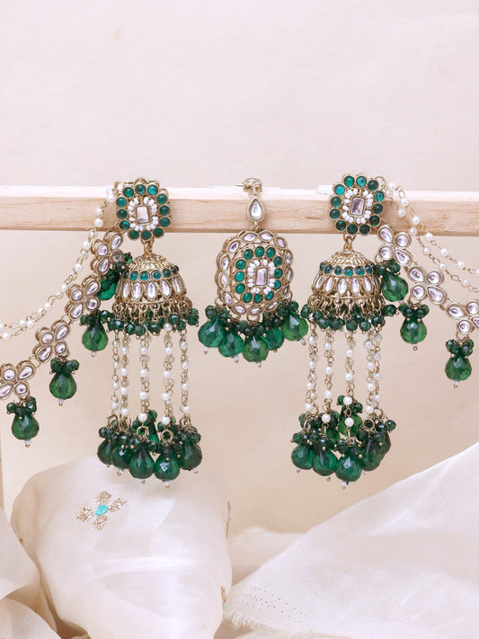 Emerald Kush Sahara Jhumkis with Tika