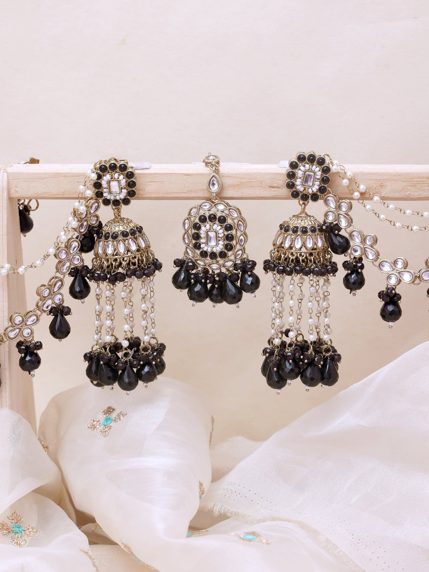 Black Kush Sahara Jhumkis with Tika