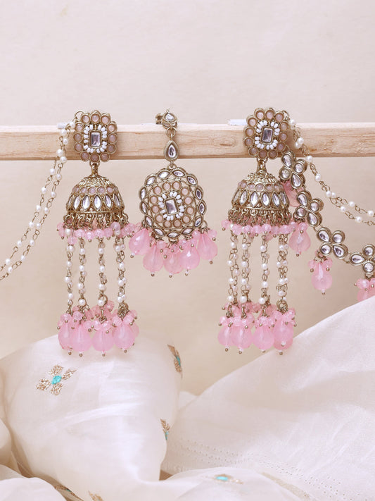 Baby Pink Kush Sahara Jhumkis with Tika