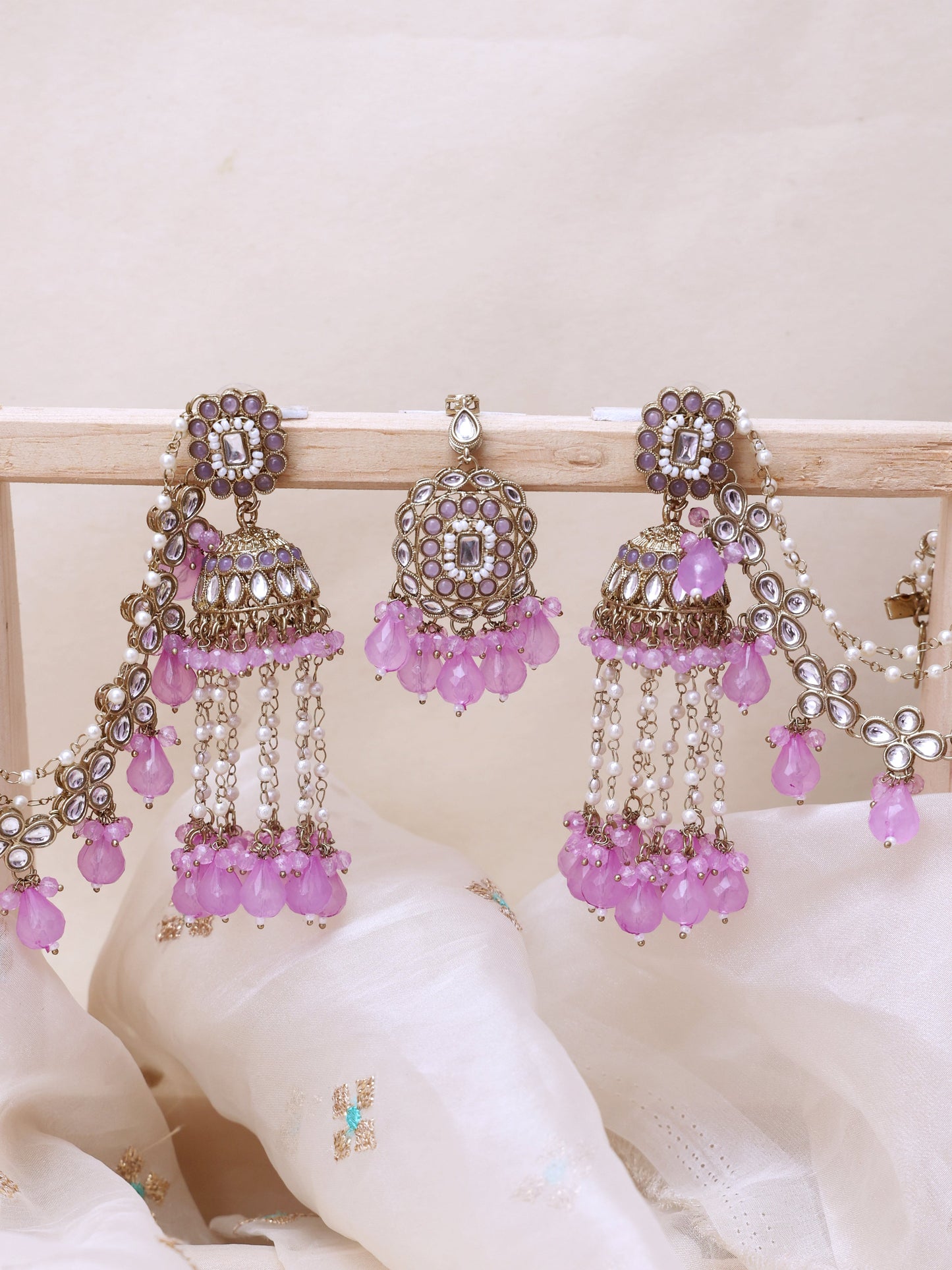 Lilac Kush Sahara Jhumkis with Tika