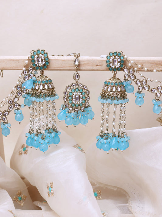 Turquoise Kush Sahara Jhumkis with Tika