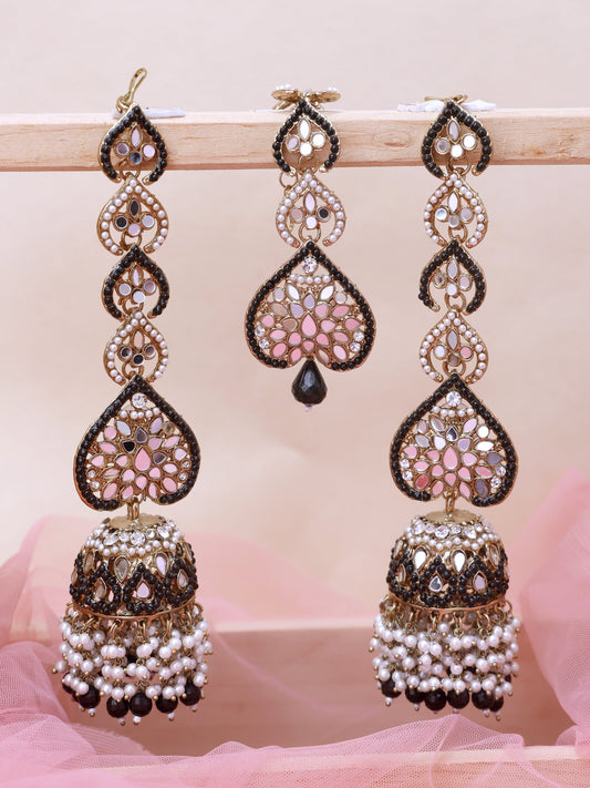 Black Zarine Jhumkis with Tika