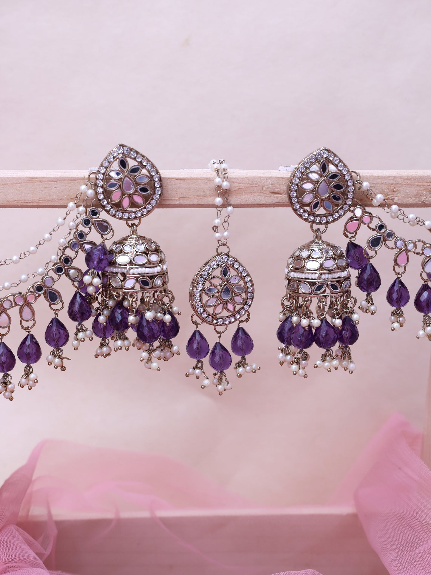 Purple Zara Sahara Jhumkis with Tika