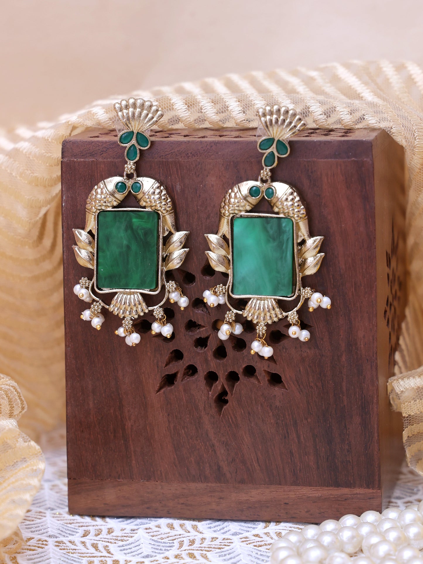 Emerald Carvangi Premium Brass Earrings