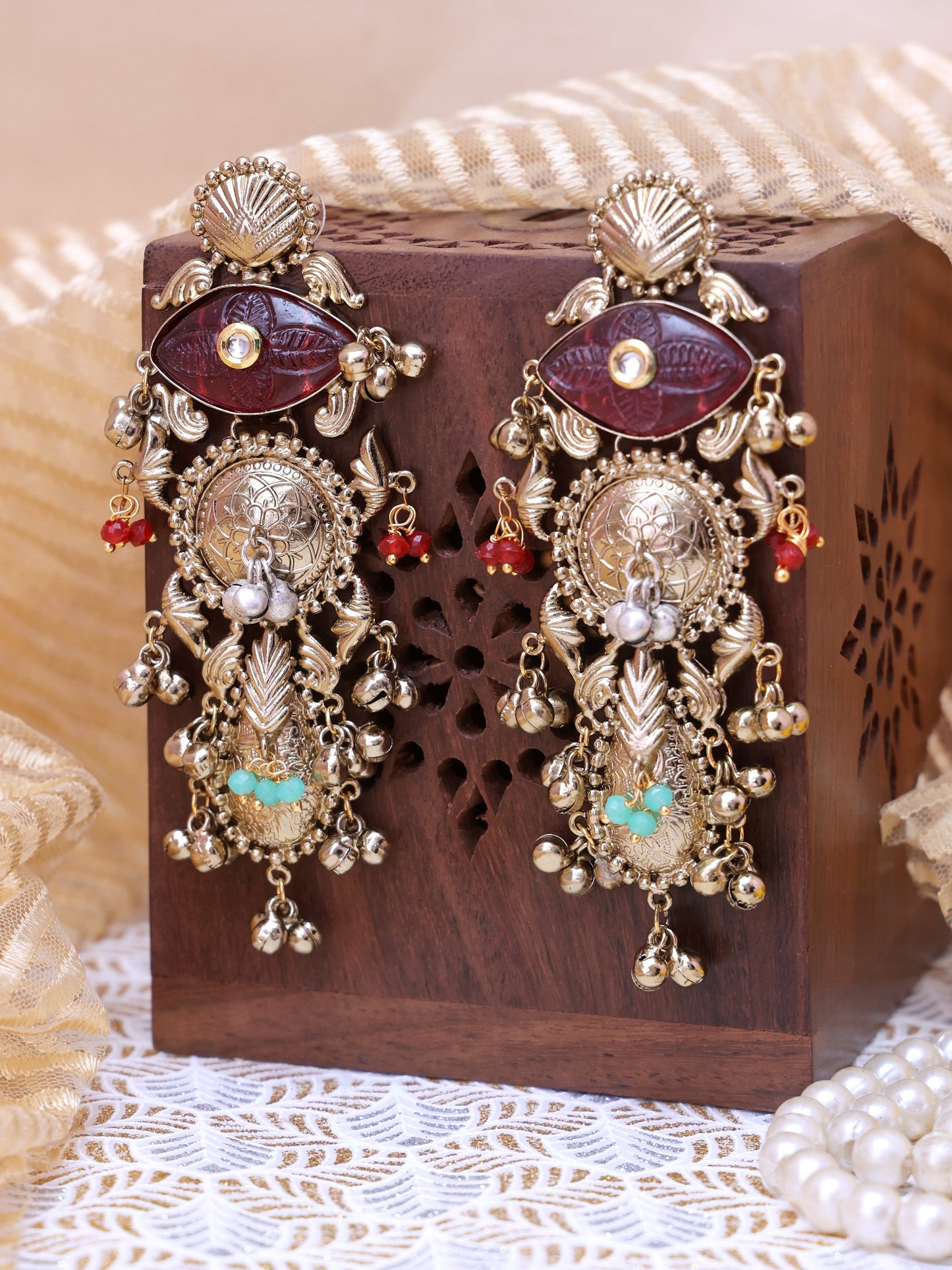 Maroon Roach Premium Brass Earrings