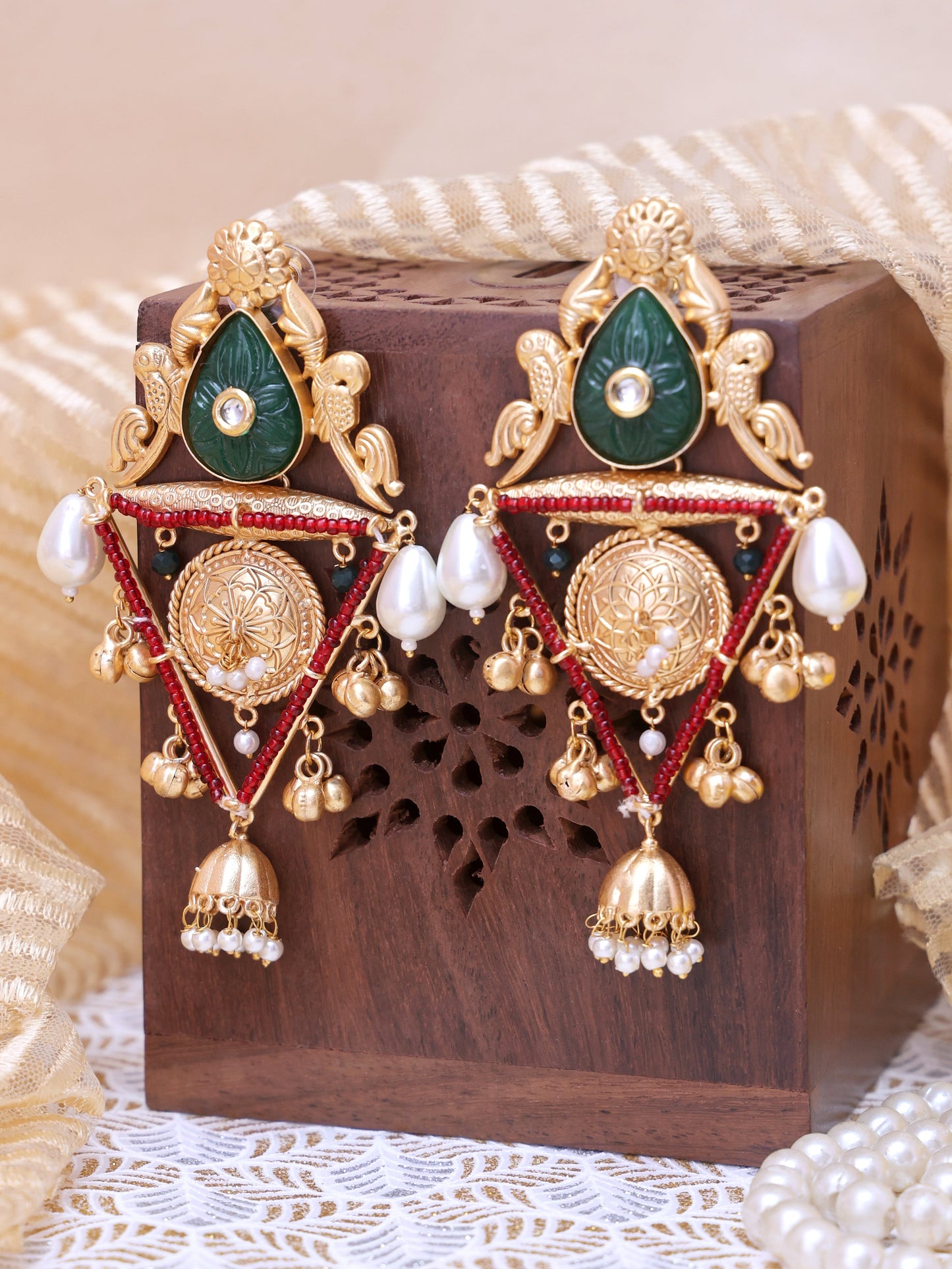 Green & Red Vimali Premium Brass Earrings