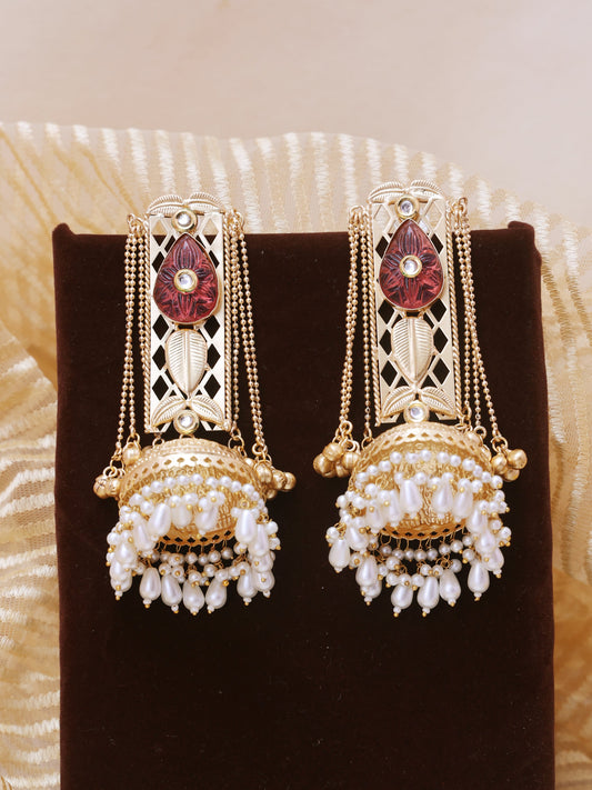 Red Zarna Premium Brass Earrings