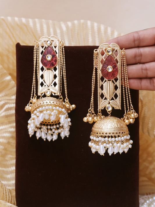 Red Zarna Premium Brass Earrings