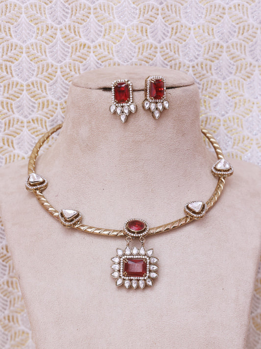 Red Farishta Hasli Necklace Set