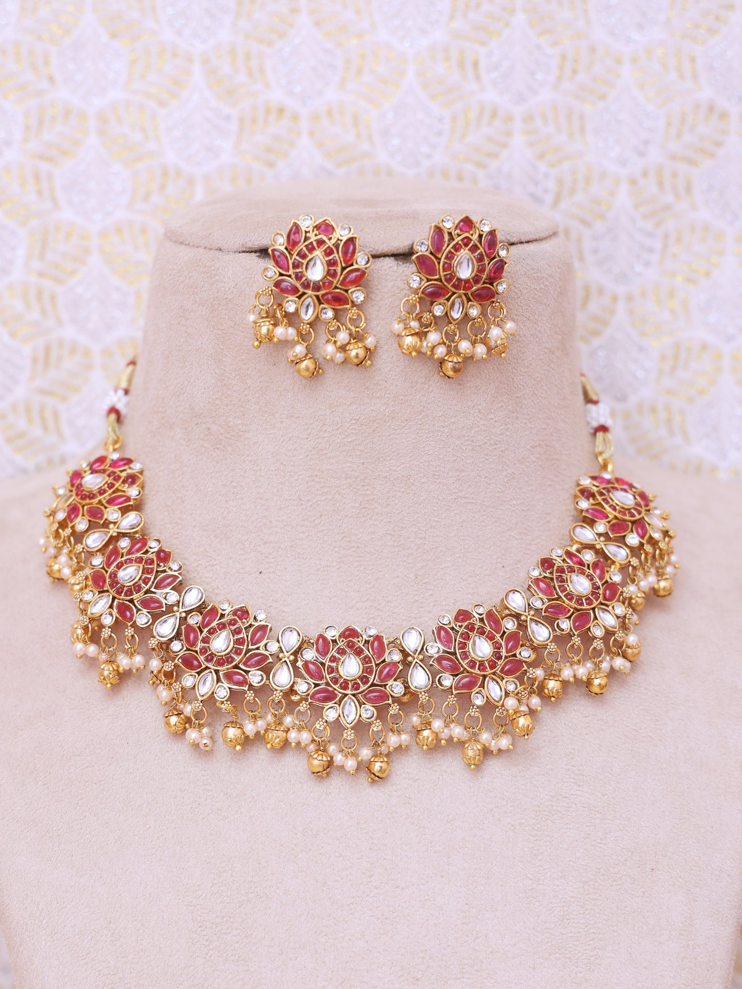 Red Kajal Temple Necklace Set