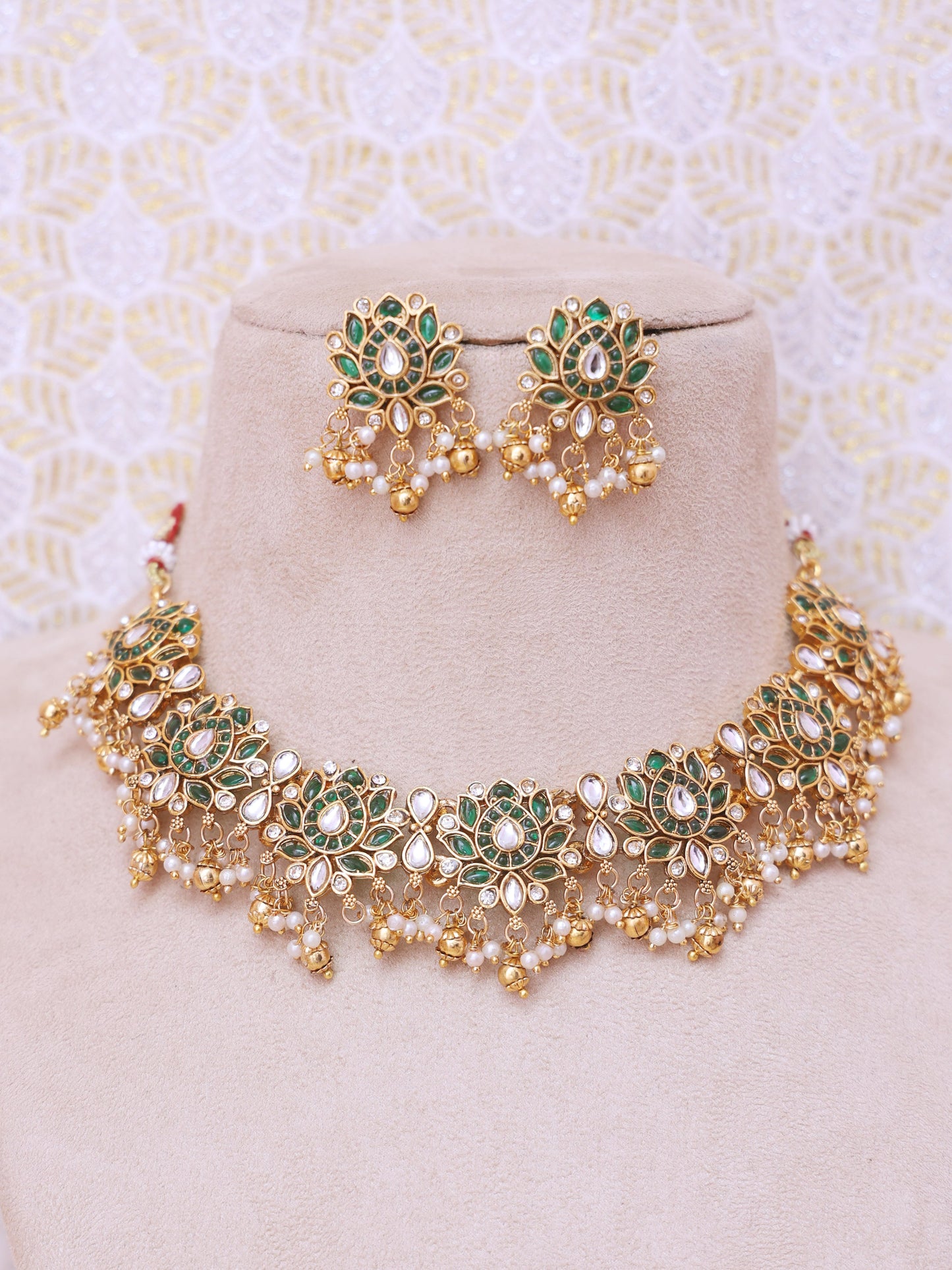 Emerald Kajal Temple Necklace Set