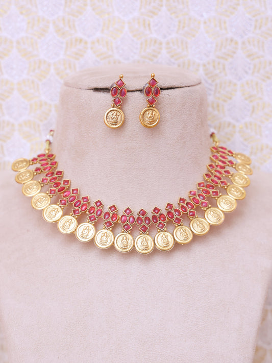 Red Madhavilata Temple Necklace Set