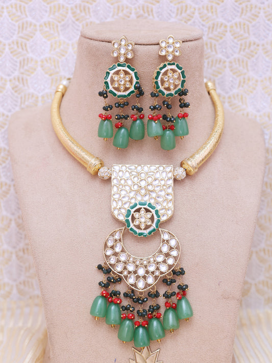 Green Padmavasa Hasli Necklace Set