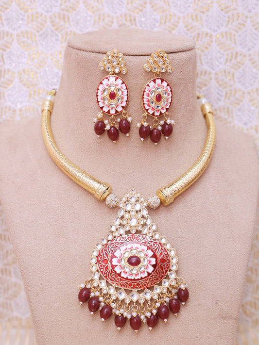 Maroon Raahi Hasli Necklace Set