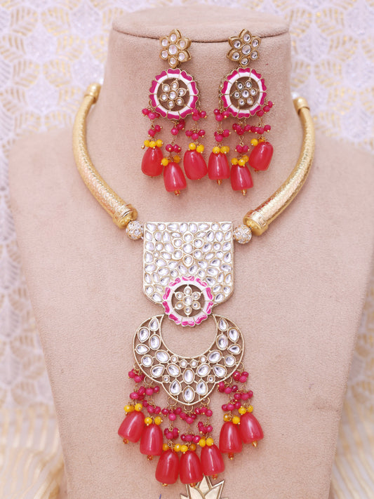 Pink Padmavasa Hasli Necklace Set