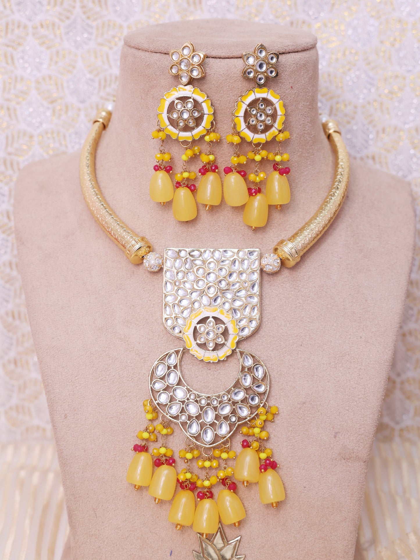 Yellow Padmavasa Hasli Necklace Set