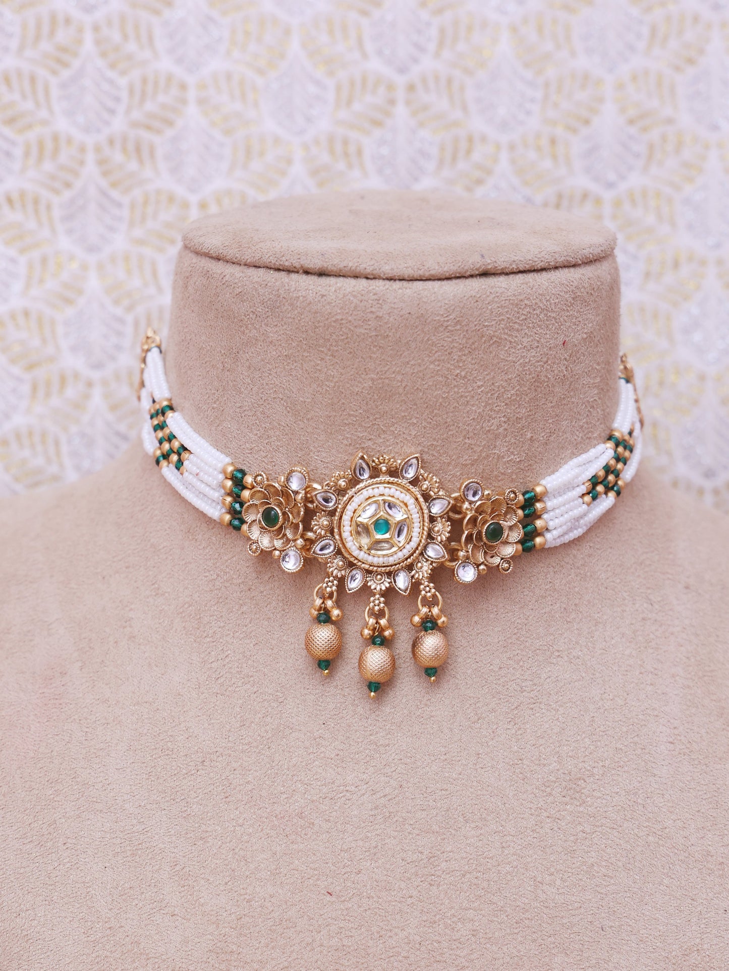 Emerald Malara Temple Necklace Set