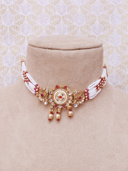 Red Malara Temple Necklace Set